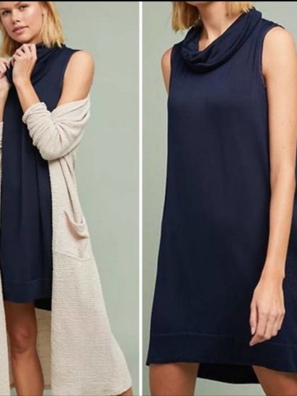 Anthropologie Sleeveless Navy Cowl Neck Shift Dress by Saturday Sunday Sz XS